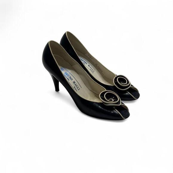 Bruno Magli Shoes - Vintage Bruno Magli Black Italian Made Italy Peep Toe 3"Heels Heels White Size 7